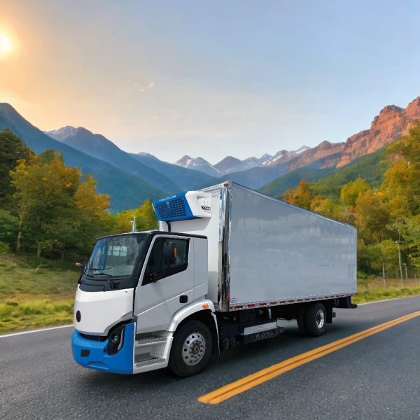 Lion EV truck with TItan front mounted driving in the mountain